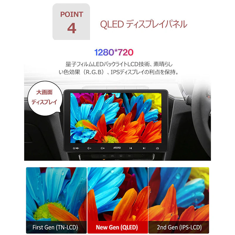 ATOTO 9インチヘッドユニット 専用バックカメラ付き ATOTO S8 8コア 9インチQLED 2DIN Android ディスプレイ