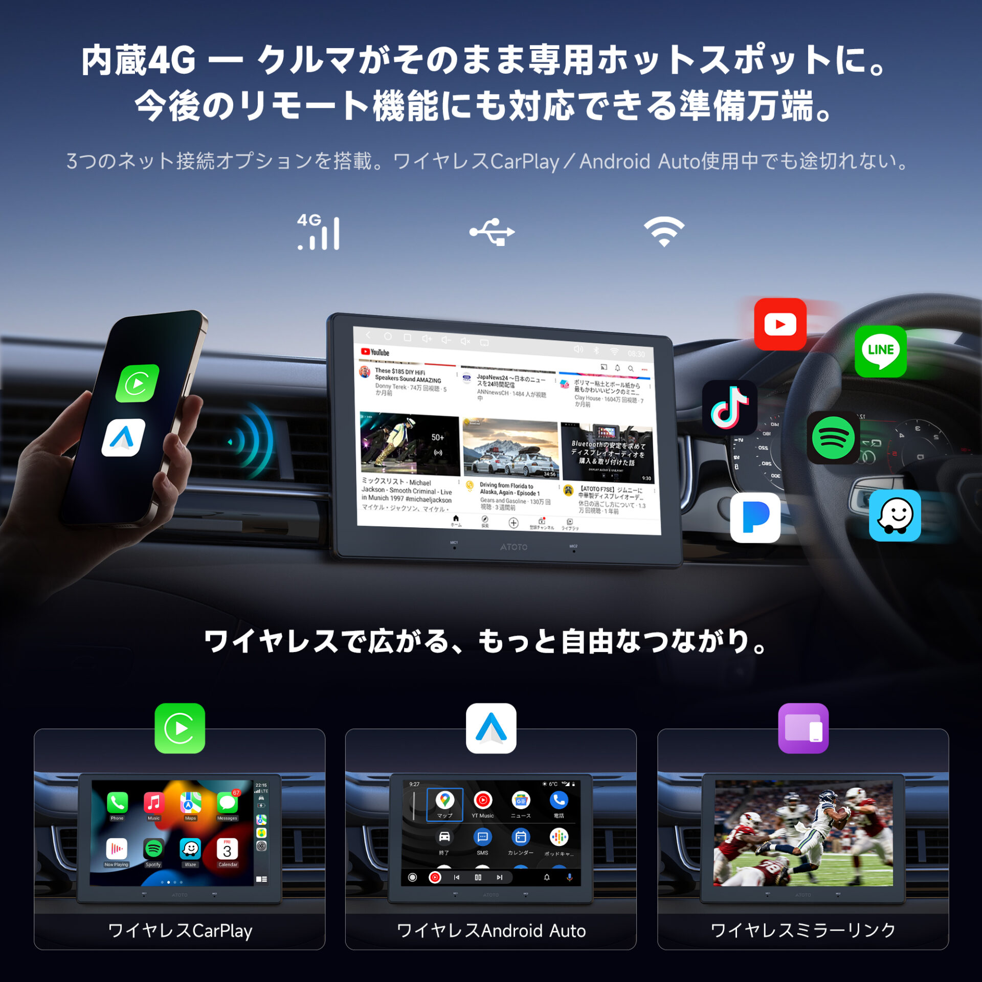 S84G209P-S03(A7G209PKL) 4G+64G 9インチ 2Din Android13.0 01バックカメラ・OBⅡ診断機同梱 - 画像 (5)